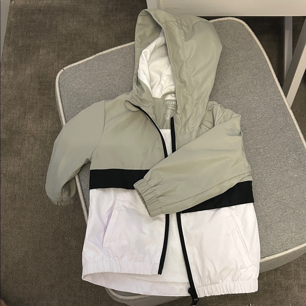 Little Bipsy Gray and White Raincoat with Hood